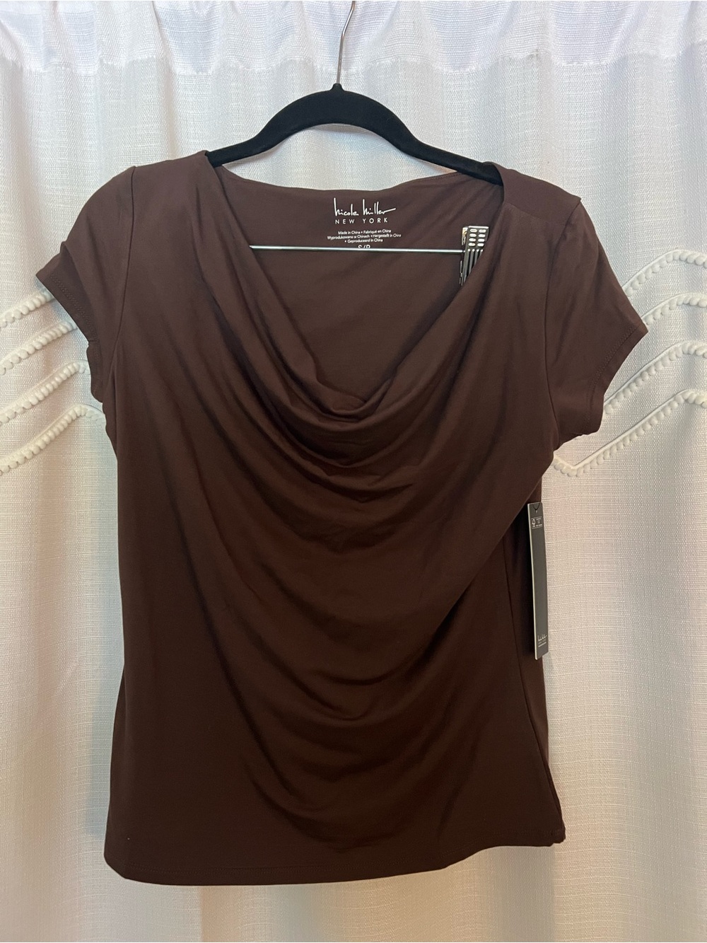Nicole Miller Chocolate Brown Cowl Neck Short Sleeve Top